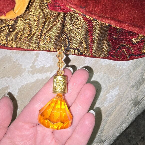 Vintage Winward Holidays Burgundy Red Gold Brocade 90" Table Runner Gem Accent - Picture 5 of 7